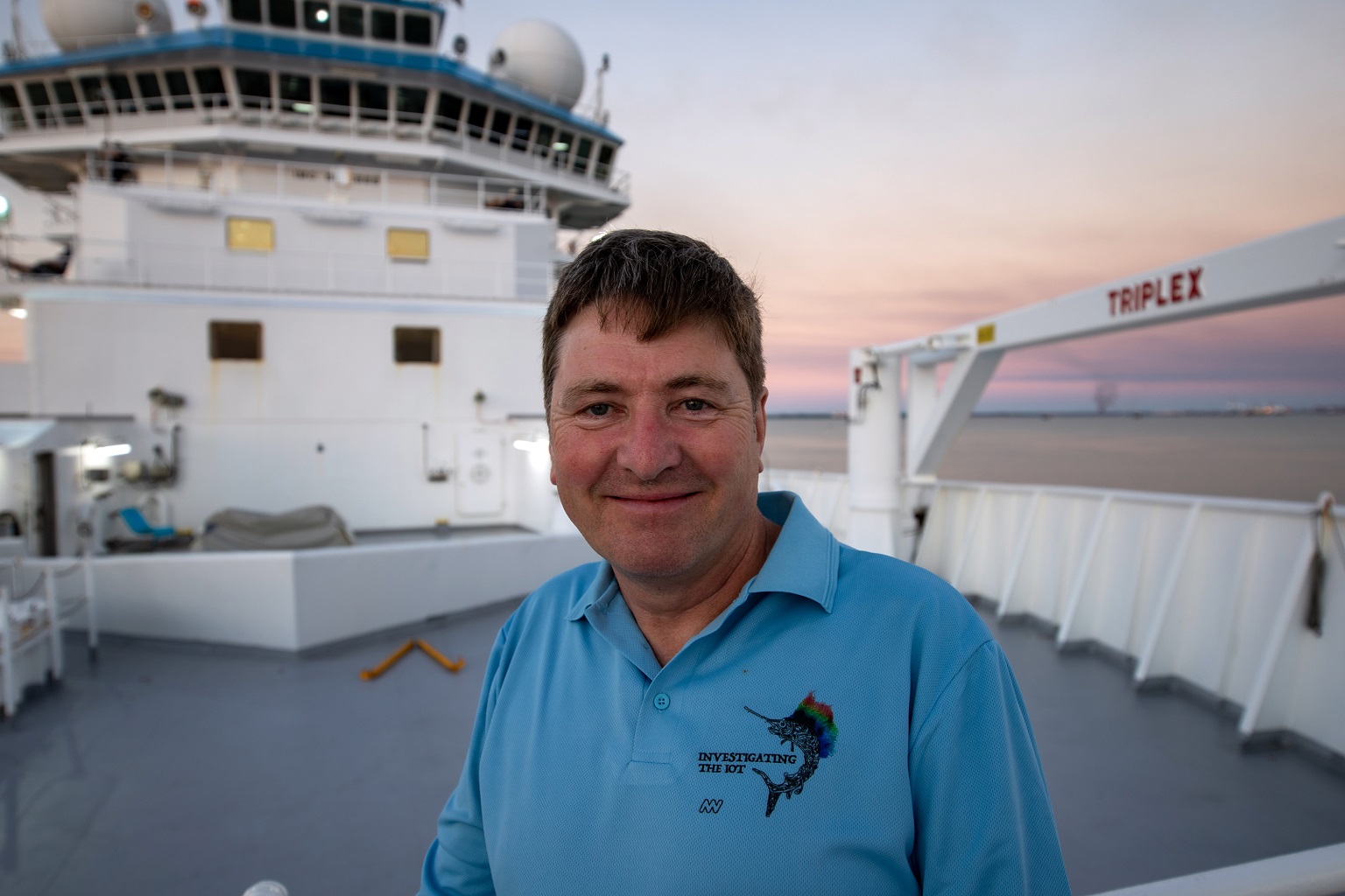 Voyage hoofdwetenschapper Tim O'Hara aan boord van de RV Investigator.