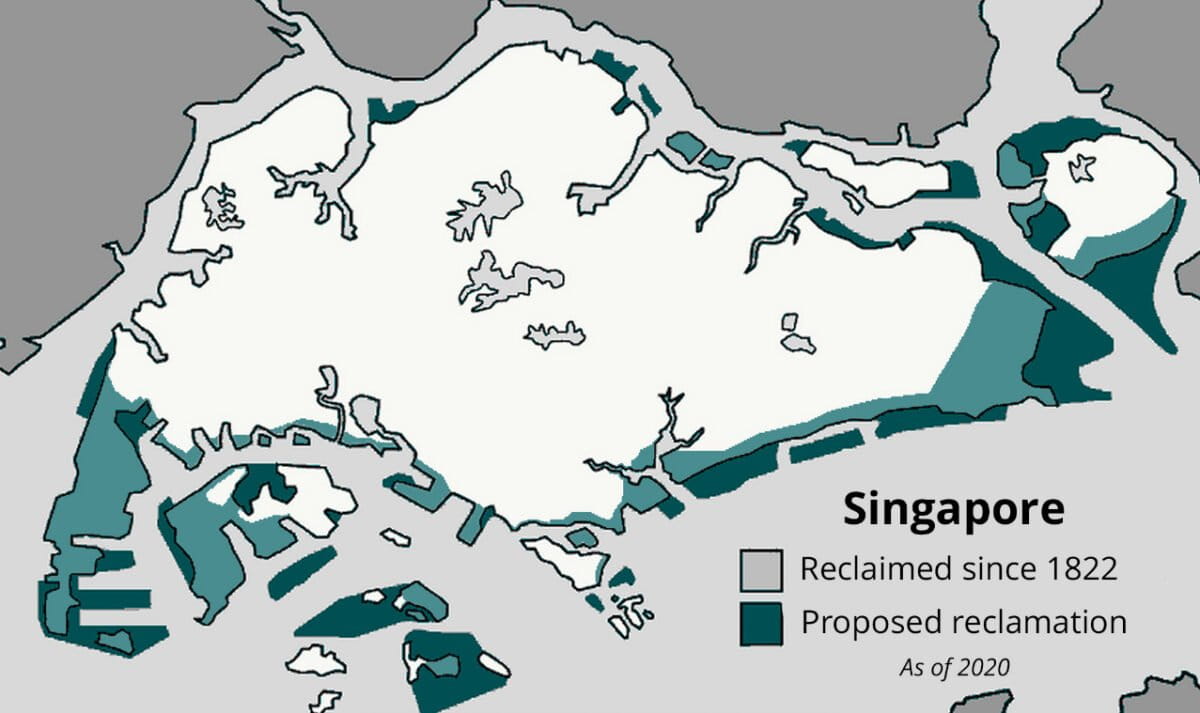 Kaart afgeleid van “Landdaling in het kustgebied van Singapore met lange tijdreeksen van TerraSAR-X SAR-gegevens”