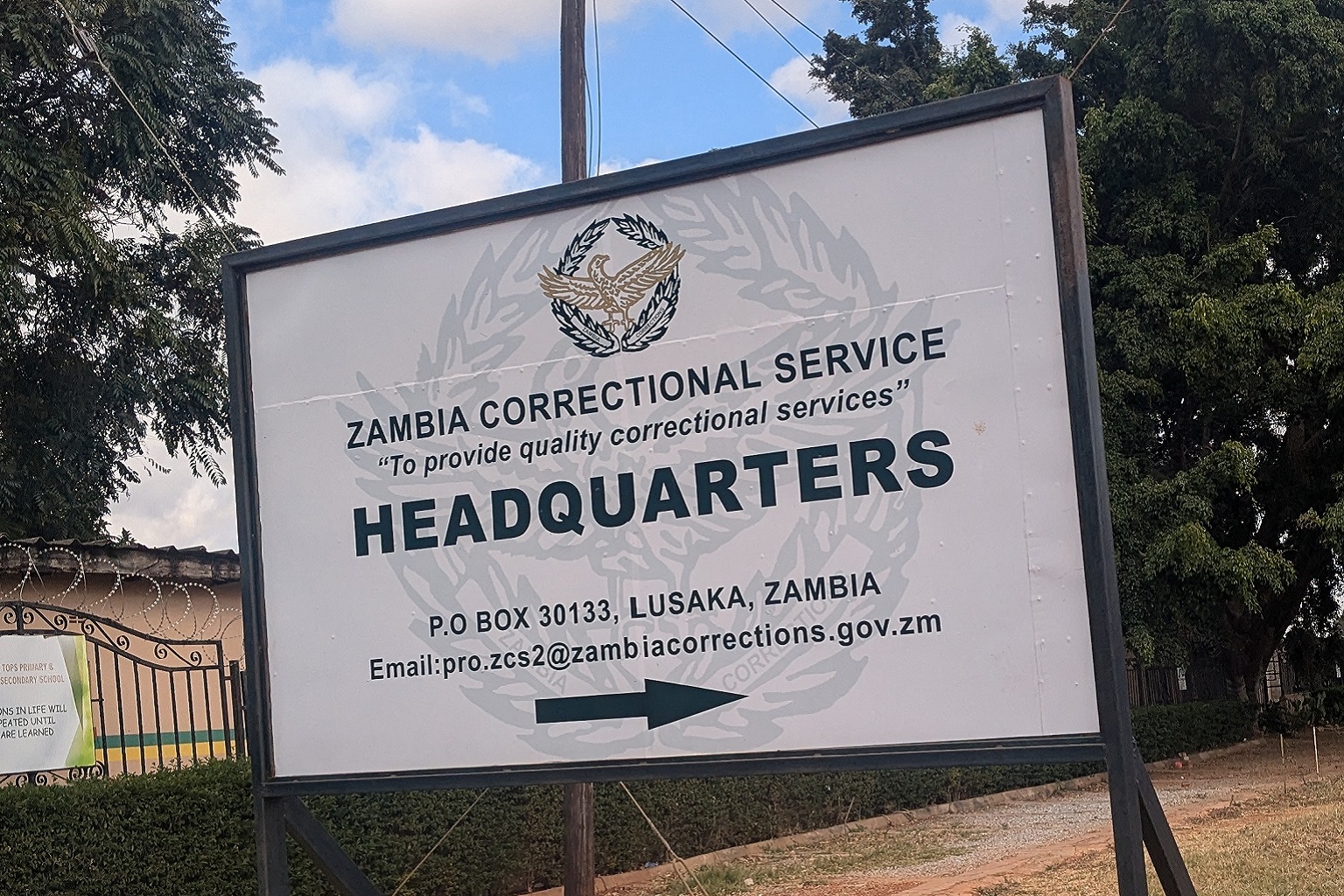 Het hoofdkantoor van de Zambia Correctional Service in Lusaka, Zambia.