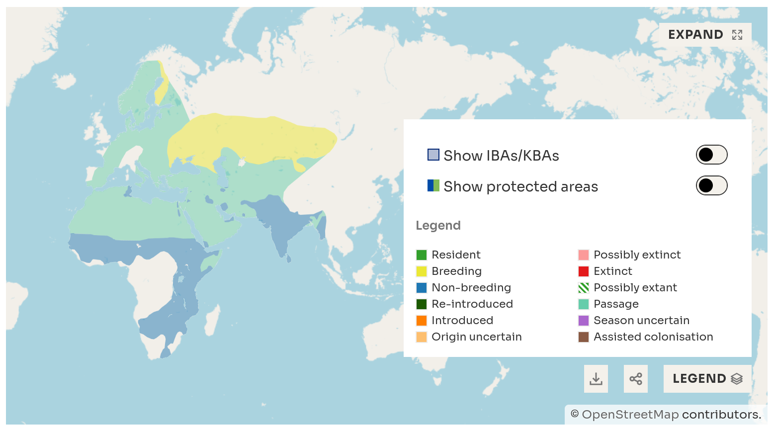 Bereik van de bleke kiekendief. Bron: BirdLife International.