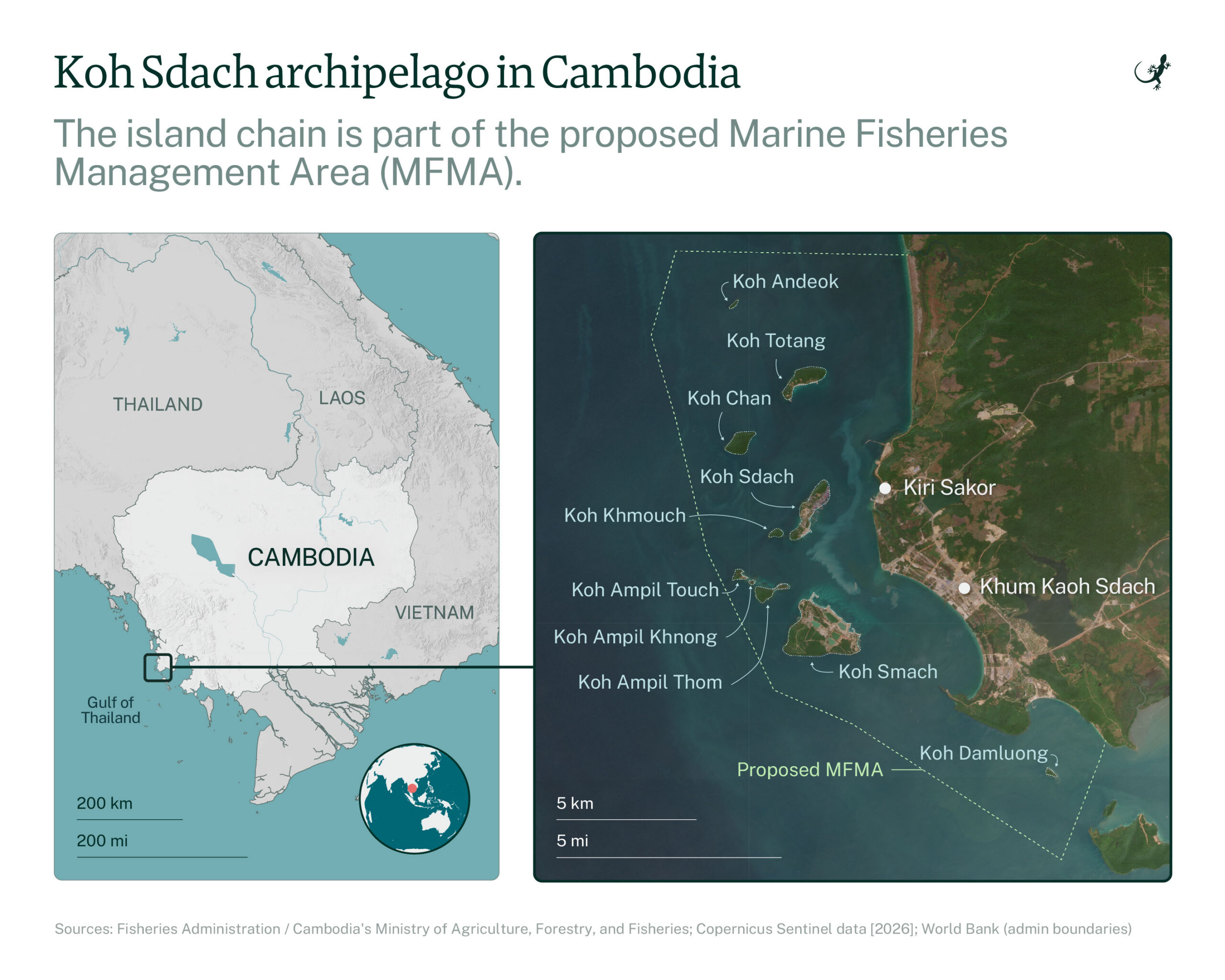 Kaart: de Koh Sdach-archipel van Cambodja