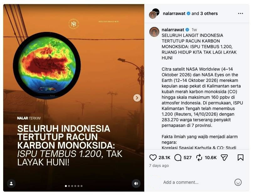 Screenshot van het bericht van het Nalar Rawat Institute op 15 oktober 2026 op Instagram. Afbeelding met dank aan Winda Charmila voor Mongabay.