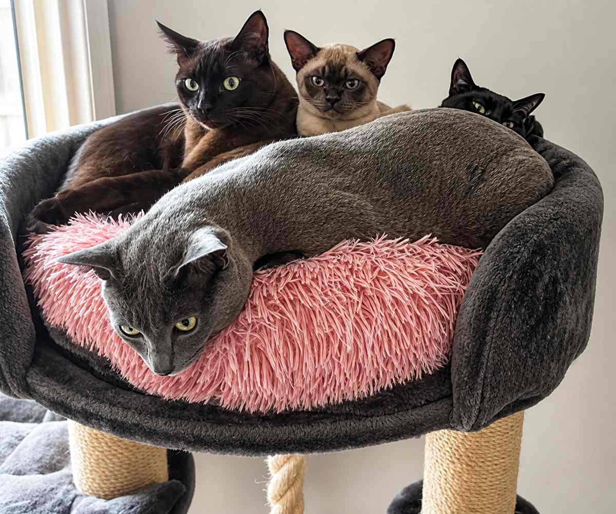 That’s Luna the Burmese in the front, looking innocent after swallowing her mum
